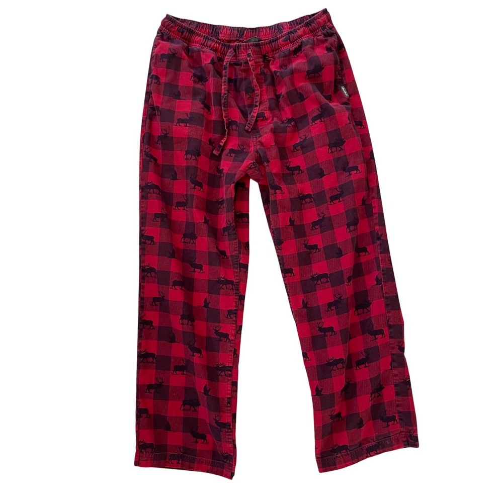 Vtg Eddie Bauer Pajama Pants Mens Large‎ Red Elk Plaid Print Lounge Sleepwear